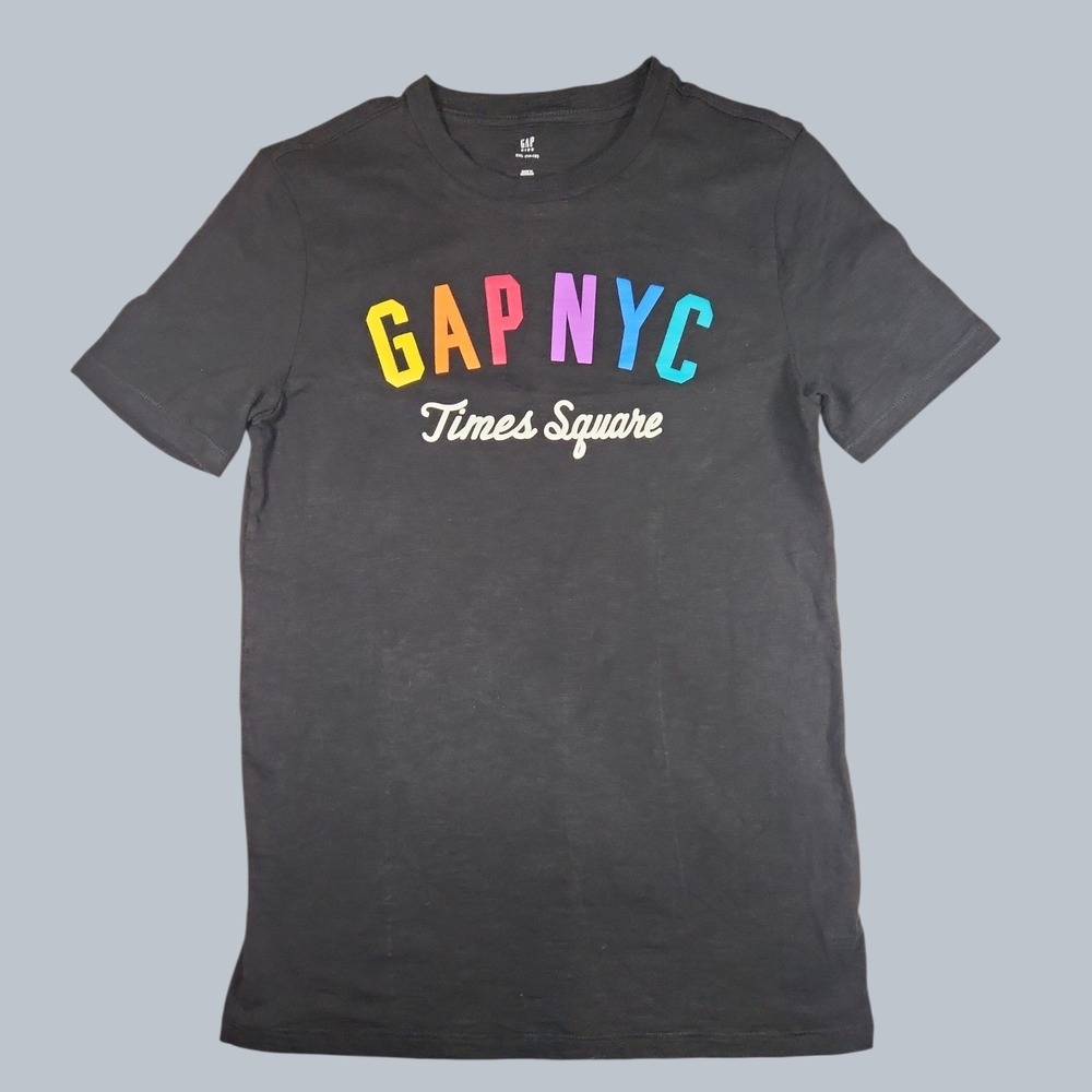 Gap Kids XXL 14-16 Black T Shirt NYC Times Square Rainbow Spellout Graphic Tee